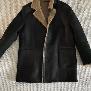 Allen Edmonds Leather and Shearling long jacket.